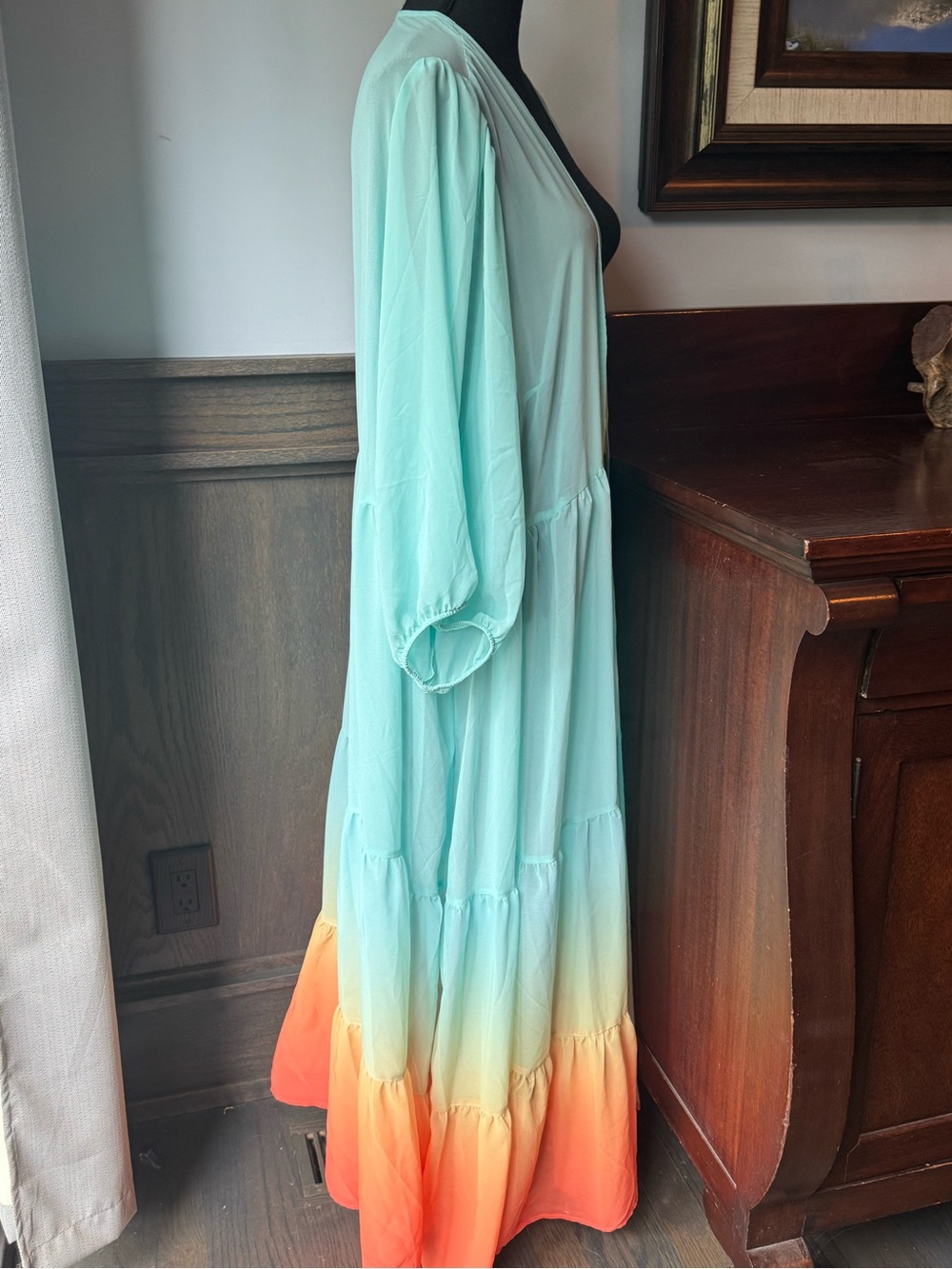 Torrid Light Aqua to Coral Ombre rainbow Maxi Kimono 5X - Picture 5 of 6